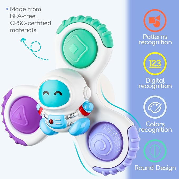 ALASOU 3PCS Pop Suction Cup Spinner Toys for 1 Year Old Boy Girl|Novelty Spinning Tops Toddler Toys Age 1-2|Sensory Baby Bath Toy for Toddlers 1-3|12 18 Months Boy Birthday Gift for Infant