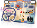 Montessori Toddler Toys Busy Board with Led Light Interactive Wooden Dashboard Steering Wheel for 1 2 3 4 Year Old Sensory Toys Toddler Activities for Boys Girls Gift