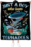 Tornado Blanket Gifts for Weather Enthusiasts, Just a Boy Who Loves Tornado Blanket 50" x 60", Meteorologist Gifts, Weather Related Gifts for Kids Birthday Christmas