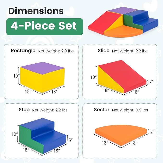 Costzon Climbing Toys for Toddlers, 4 Pieces Climb and Crawl Foam Kids Building Blocks for Children Development & Indoor Active Play, Soft Play Set for Newborn Infant Baby (Colorful)