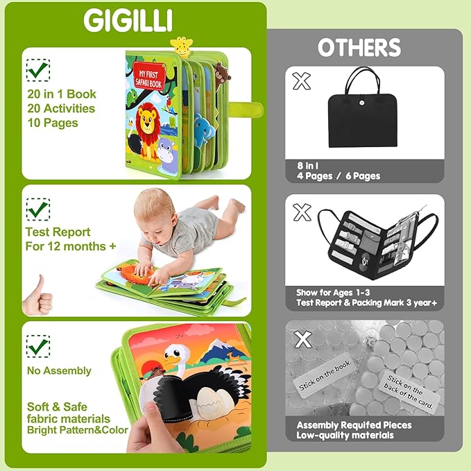 Gigilli Busy Book for Toddlers 1-3, Quiet Activity Books for Toddlers 1 Year Old, Montessori Toys Busy Board for 1 2 3 Year Old Boy Girl, Educational Airplane Travel Toy Busy Books Christmas Birthday