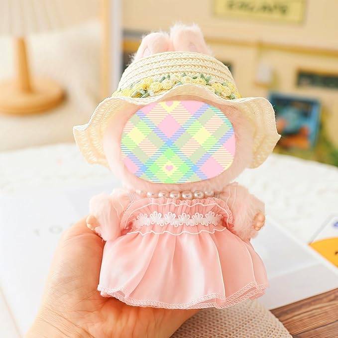 Clothes for Dolls Accessories, Outfit Set 3 Pieces Gauze Dress for 15cm 17cm Doll (No Doll), Romantic Hat Skirt Doll Clothing Set Replacement Pink