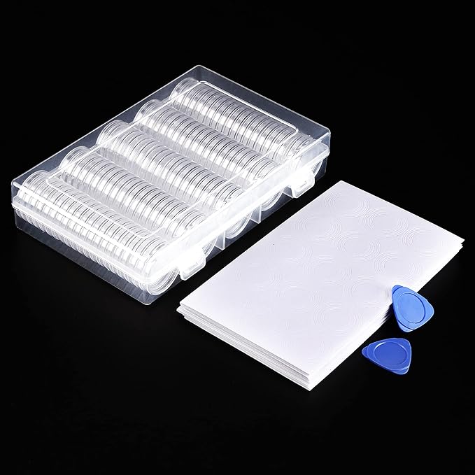 SPLF 100 Pieces 30mm Coin Capsules and 5 Sizes (17/19/21.5/25/27/29.5mm) White Protect Gasket Coin Holder Case with Plastic Storage Organizer Box for Collection Supplies