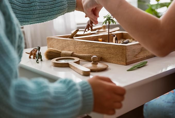 Wooden Sensory Play Bin Set – Montessori Fine Motor & Tactile Exploration Kit with Wooden Tools, Natural Mango Wood