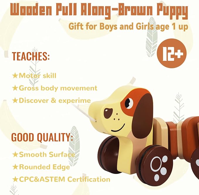 Baby Toys Car,Wooden Pull Along Toddler Toy, Developmental Toy for 1 Year Old Girl Boy Birthday Gift