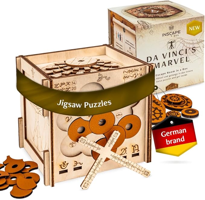 INSCAPE Da Vinci´s Marvel - Puzzle Box - Escape Room in A Box Game for Adults - Wooden Cluebox - Mind Puzzles for Adults - Puzzle Boxes with Hidden Compartments - Brain Teaser - Birthday Gift Gadget