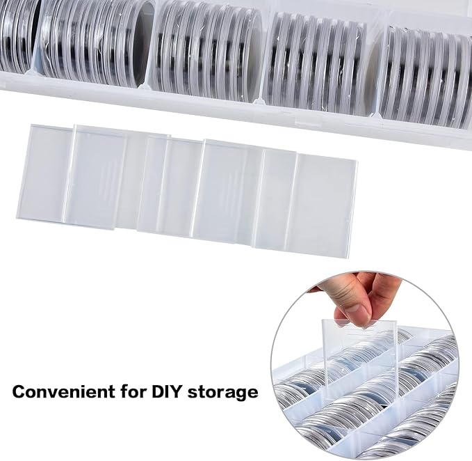 Coin Capsules 46mm with Foam Gasket and Plastic Storage Organizer Box, 6 Sizes (20/25/27/30/38/46 mm) Coins Collector Case Holder for Collection Supplies-168 Pieces (Black)