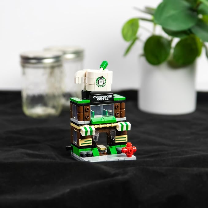 Brick Loot Mini City Coffee Shop Building Set - 208 Pieces, Toy Building Blocks, Compatible with Lego and Major Brands, Includes Barista Minifigure, Fun Toy for Kids and Adults, Ages 6+