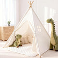 Sumbababy Teepee Tent for Kids Tent Indoor with Mat - Cotton Canvas White Toddler Tee Pee Tents Play House- Collapsible Tents for Slumber Party - Washable Tipi Boho Bedroom Gift Toys for Girls & Boys