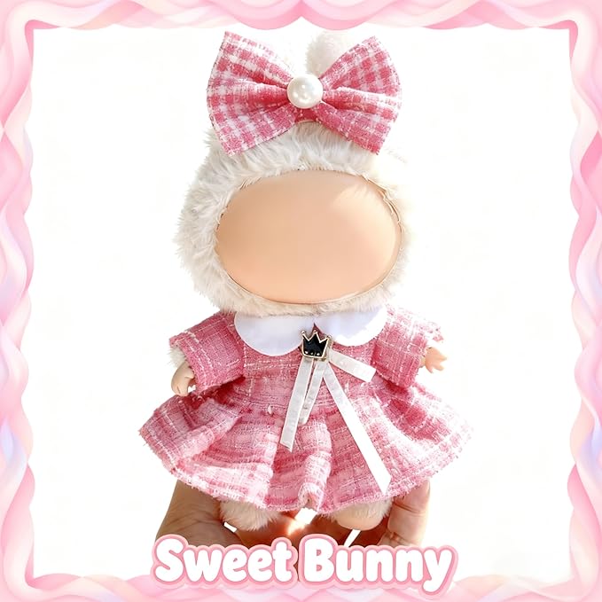 Clothes for LABUBU 17cm Doll (NO Doll), Outfit for LABUBU, Dress and Hairpin Set for LABUBU Dress Up, Fashion and Premium Dolls Accessories for LABUBU (Style S)
