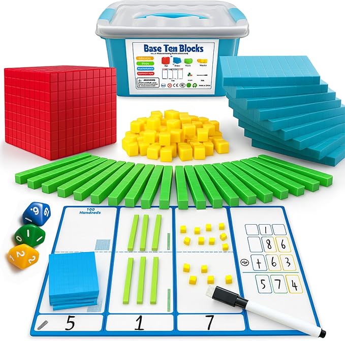Base Ten Blocks for Math, Place Value Blocks, Base 10 Math Manipulatives for Kids, Plastic Math Cubes, Number Blocks, Math Counting Cubes for Kindergarten 1st-3rd Grade, 137 Pcs