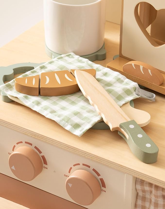 ROBUD 16pcs Kids Play Kitchen Knife Set - Wooden Cooking Playset, Montessori-Inspired Pretend Kitchen Toys for Toddlers, Role Play Gift for Boys and Girls