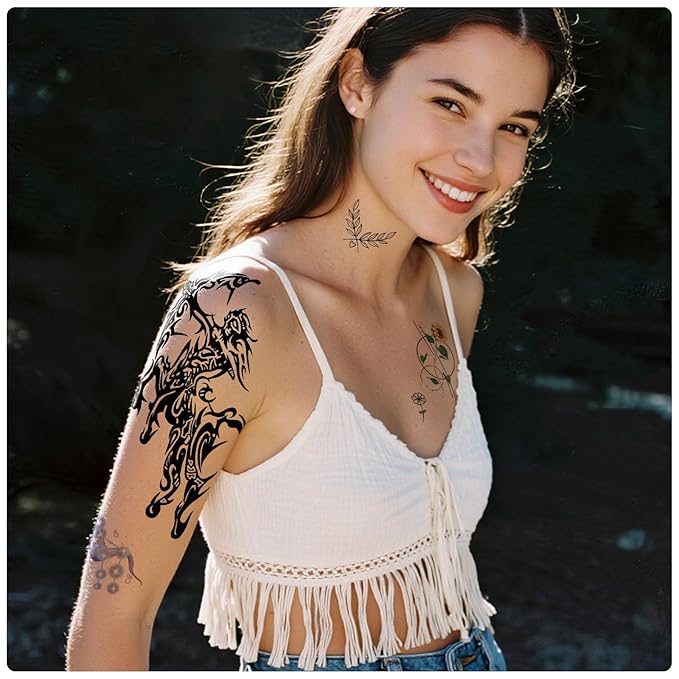 77 Sheets Temporary Tattoo, 17 Sheets Half Arm Lion Owl Antelope Rose Butterfly Constellation Chest Tattoos for Adults Men Women, 60 Sheets Small Tattoos Stickers for Boys Girls Kids Body Art Design
