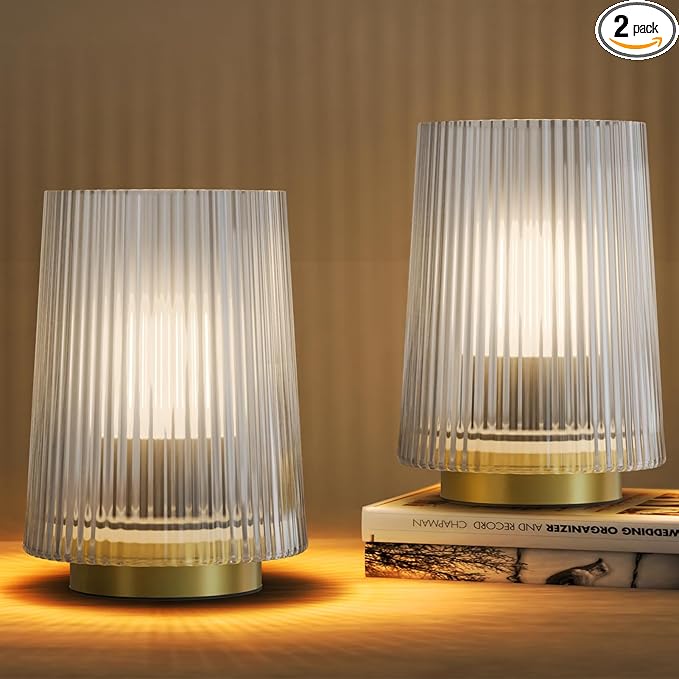 Dolita Battery Operated Glass Lamp, 2-Pack Small Table Lamps with Timer, Bedside Lights for Home Decor Living Room, Office, Bedroom