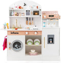 INFANS Kids Kitchen Playset, Toddler Wooden Kitchen Pretend Cooking Toy Set with Coffee Maker Ice Machine Dishwasher Microwave Storage Cabinet, Simulation Play Kitchen for Boys Girls 3+ (White)