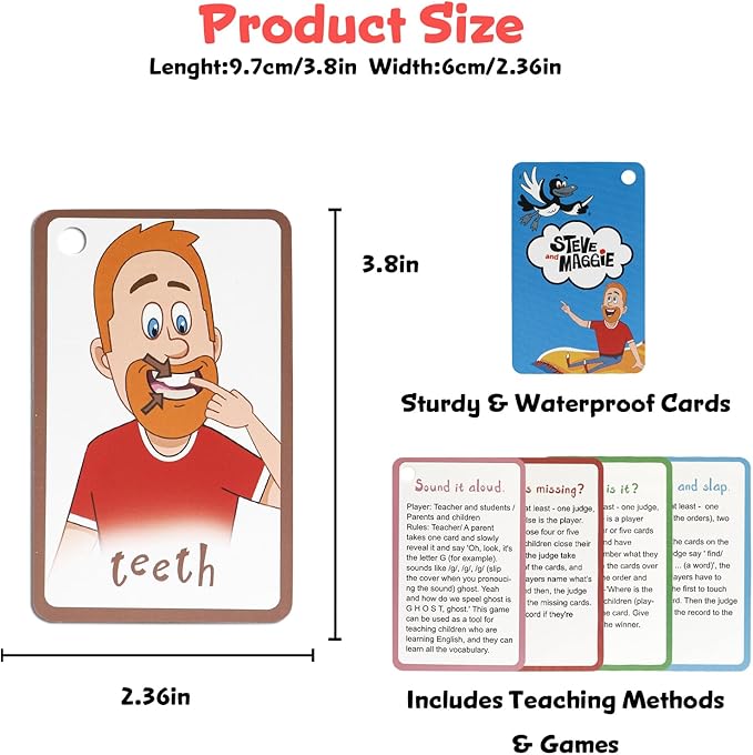 Steve and Maggie Sight Words Phonics Flash Cards - 115 Dolch Sightwords with Pictures,Literacy Learning Reading Cards Toy for Kindergarten,Home School Kids 3 4 5 Years Old