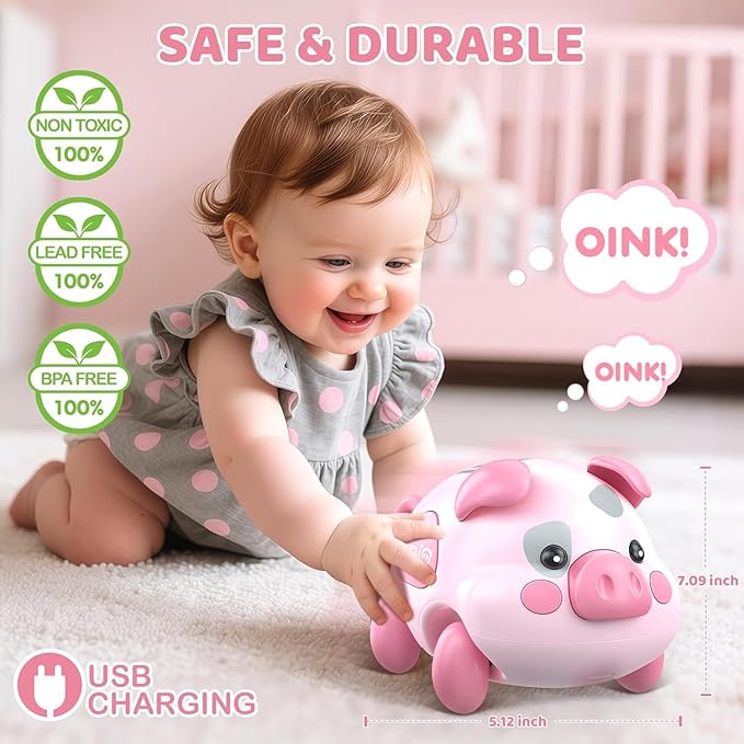 OCHIDO Baby Toy 6-12 Months, Musical Piggy Crawling Infant Toys with Light, 6 Month Old Toys for Tummy Time Development, Christmas Birthday Gifts for Boy Girl 7 8 9 10 11 Month 0-1 Year Old