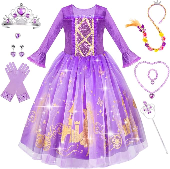 Meland Princess Dress Up for Girls, Dress Up Clothes for Halloween Costumes, Birthday Gift for Toddlers Aged 3-10 Years Old