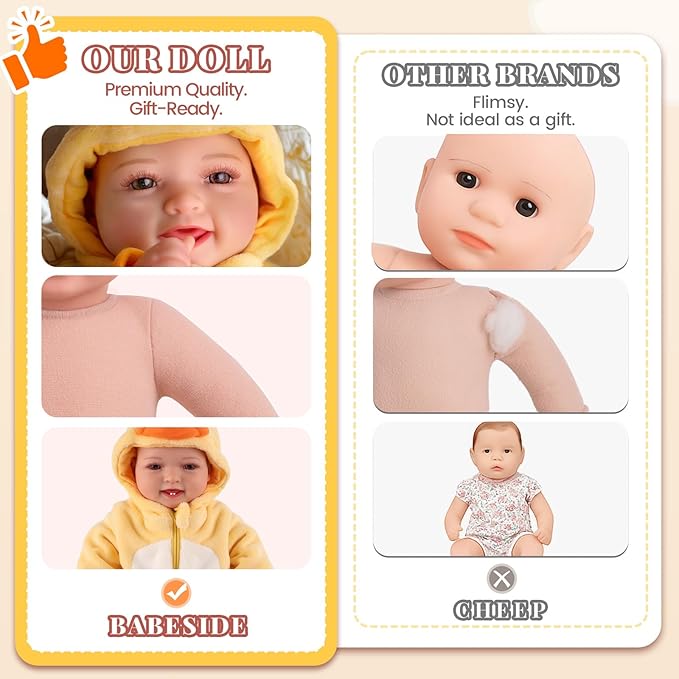 BABESIDE Lightweight Baby Doll Set – 15" Realistic Soft Doll for Girls, Easy to Carry & Hug – Pretend Play & Gift for Toddlers