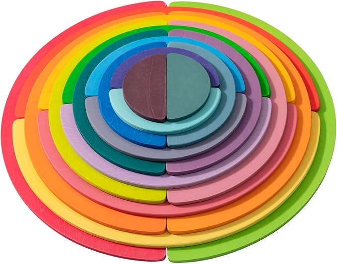 Wooden Pastel Semicircle Stacker Toys, 11Pcs Semicircle Pastel Rainbow Stacking Puzzle, Rainbow Building Blocks Board Set for Kids, Learning Creative Thinking Toys