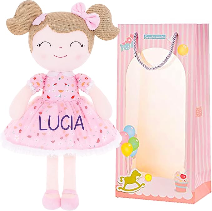 Gloveleya Personalized Doll with Your Name - Cute Floral Pink Custom Soft Plush Doll for Girls Plush Doll Customized Gifts - Muñecas de Trapo Personalizadas para Niñas