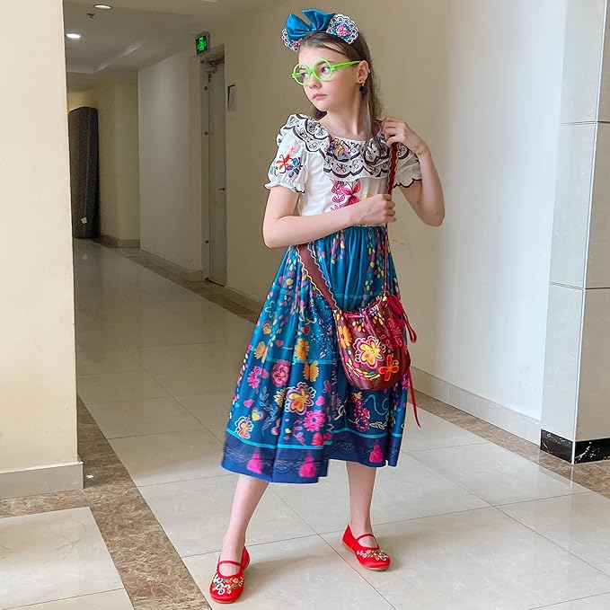 Encanto Dress - Mirabel Dress, Isabella Costume for Girls - Cosplay Dress Up With Glasses & Earrings