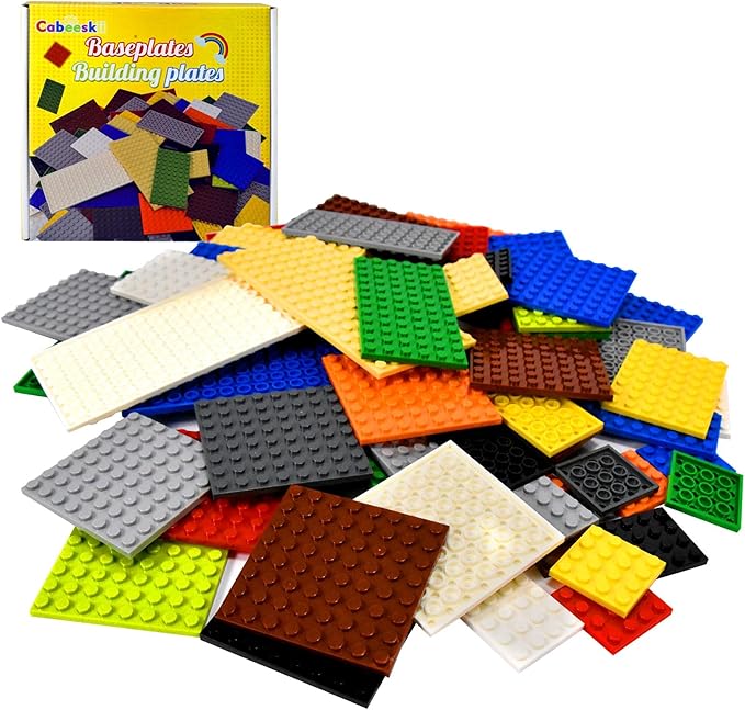 Classic Building Plate, 60pcs Random Mixed Colour with 6 Size Building Plate Base Plate, Compatible with Lego Parts and Pieces, Building Bricks, for Most Brands
