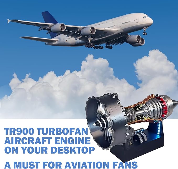 Turbofan Engine Model Kit, Adjustable Speed TR900 Aircraft Turbojet Model With Light, DIY Mechanical Science Education Toy Gift Decor for Adult, 28cm