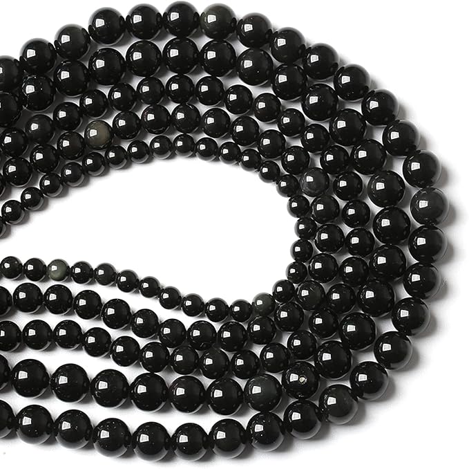 6MM 60PCS Natural Stone Black Obsidian Gemstone Loose Beads for Jewelry Making DIY Bracelet 1 Strand