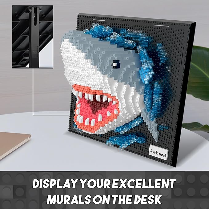 Shark Animals Wall Art Building Block Sets for Adults, No Compatible with Lego, 3D Micro Mini Bricks Kits for Home Wall Decor & Table Display, Creative Toy Gifts for Kids Teens Boys Girls (2166 PCS)