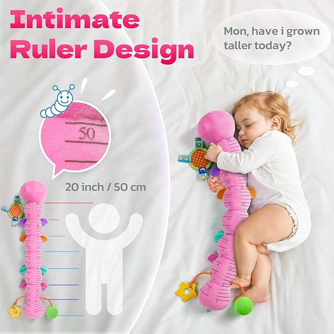 HEMRLY Baby Girl Toys for 0-6 Months, Musical Plush Caterpillar Infant Sensory Toy with Baby Mirror&Crinkle Rattle,Pull String,Teething, Tummy Time Newborn Gifts for 0-3-6-12 Boys Girls - Pink Leaf