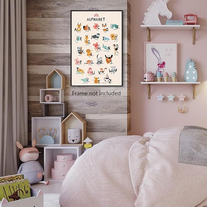 Animal Alphabet Poster - ABC Animal Poster for Toddlers, Wall Art for Classroom or Nursery, 16x24in Unframed