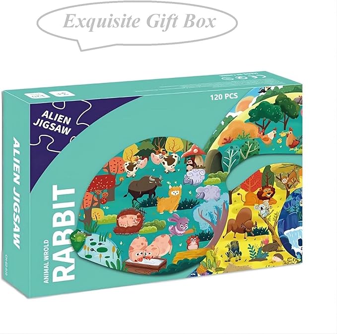 PINU Jigsaw Puzzles for Kids Ages 3-5, 6-8, 8-10, Children Colorful Fun Animal Shaped Puzzle Learning Educational Toys Gifts Games for Boys and Girls (Rabbit-120 PCS)