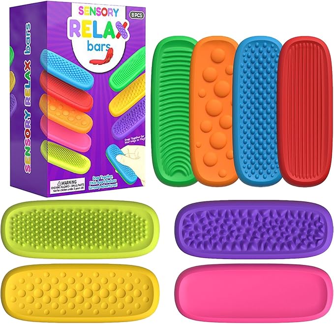 Fidget Toys Sensory Stone for Adults, 8 Pcs Silicone Sensory Strips for Autism Kids, Fidget Stress Toys for Anxiety Relief, Students Calm Down Classroom Prizes