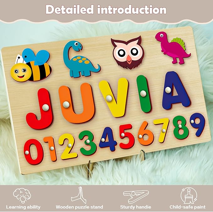 Name Puzzle for Kids Personalized - Custom Name Puzzles for Toddlers 1-3, Customized Wooden Animal Puzzle, Baby Gifts, Baby Shower, Christmas, Newbaby Gift, Gifts for 0 1 2 3 Years Old (style-05)