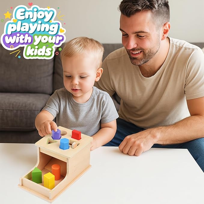 Busy Edition Montessori Toys for Toddlers Object Permanence Box Wooden Shape Sorter Drop Toy Play for 1 2 3 Year Old Toddlers