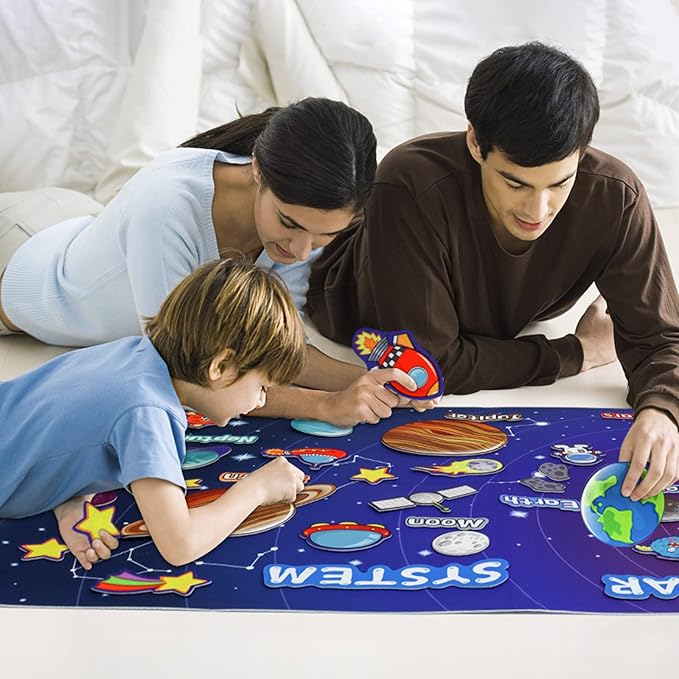 OKOOKO Solar System Felt Story Board Set 41PCS 43x29inch Outer Space Universe Storytelling with Hooks Astronaut Planets Galaxy Preschool Craft Early Learning Interactive Play Kit for Toddlers Kids 4+