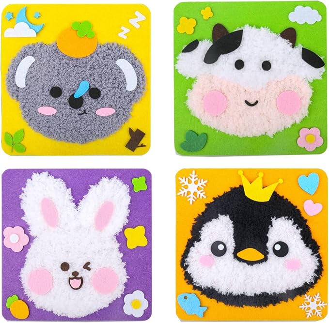 PupuMiao Sewing Kit for Kids DIY Embroidery Sewing Kit Cute Animal Sewing Projects Easy Crafts with English Instructions, Perfect for Beginners, Girls Boys Ages 4-12 (Koala+Cow+Penguin+Bunny)