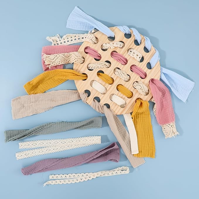 Montessori Lacing Silk Boards Natural Loose Parts Play Materials for Kids Weaving Board Toddler Wooden Lacing Toys Open Ended Play