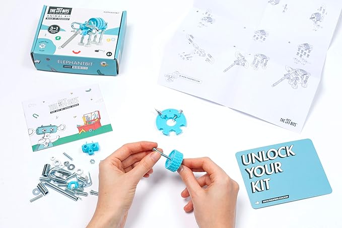 The Off Bits Erector Set: Animal Mini STEM Toys for Kids 6+, Toy Building Sets with Nuts & Bolts, STEM Building Toys Gifts for Boys and Girls (Blue Elephant)