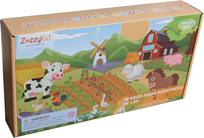 Farm Floor Puzzle for Kids 3-5: Educational Jigsaw Farm Scene - 48-Piece Large Puzzle 36 x 24 inches for Toddlers Learning Education Gift Family Activities