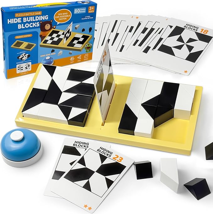 Puzzle Blocks for Kids,Education Puzzle Toy with Storage Tray,Brain Teaser with Challenges Cards 3D Logic & Spatial Thinking Tabletop Toy for Boys Girls