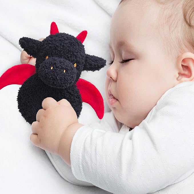 Baby Dragon Soft Rattle Toy, Plush Dinosaur Infant Shaker Rattle Easy-Grasp Stuffed Animal Toy, Gifts for Newborns Babies Toddlers Boys Girls, Black, 6 Inches