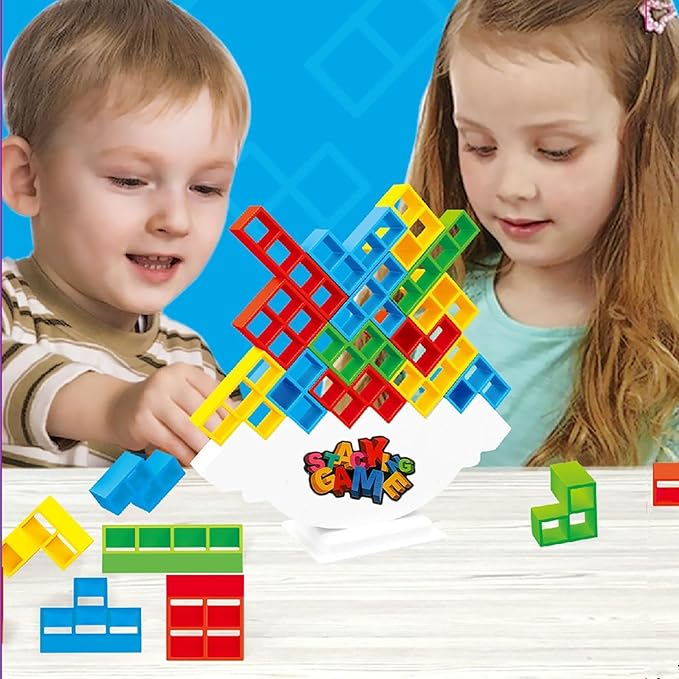 Balance Stacking Attack Block Game, Stack Game for Adult & Kids, Board Games for 2 Players+ Family Games, Perfect for Parties, Travel, Kids & Adults Team Building Blocks Toy, Pack of 48