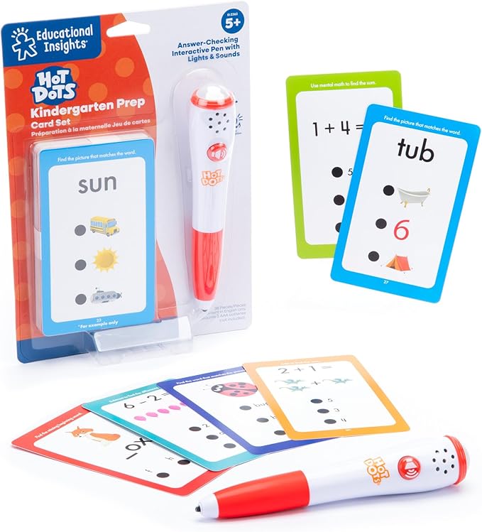 Educational Insights Hot Dots® Kindergarten Prep Set – Toddler ABC Flash Cards with Interactive Pen, Kindergarten Learning Activities, Reading & Math Workbooks, Learn to Read for Kids Ages 4+