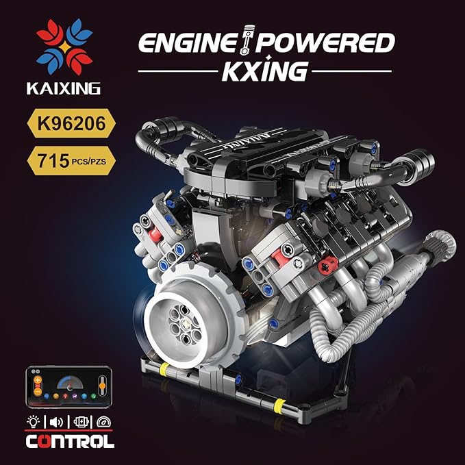 SVJ Sports Car Engine Building Blocks Kit,V8 Engine Model That Work Toy,with Motor, LED Light & APP Control for 6+ Years Kids Adults (715 Pieces)