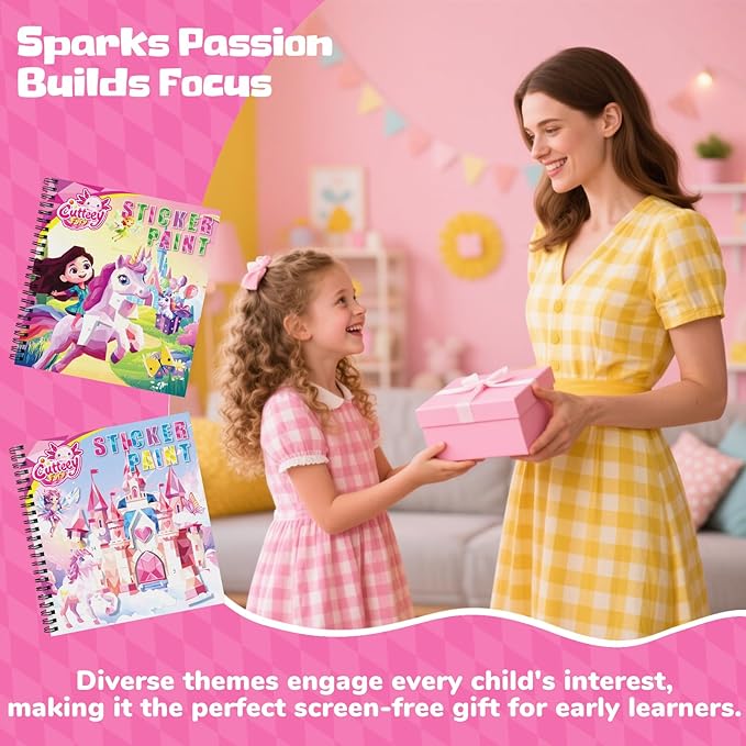 2PCS Paint by Number Sticker Book Travel Activities Essentials for Girls Kids Ages 4-10 Road Trip & Airplane Toys & Long Car Rides, Birthday Present, Preschool Classroom Party Gifts