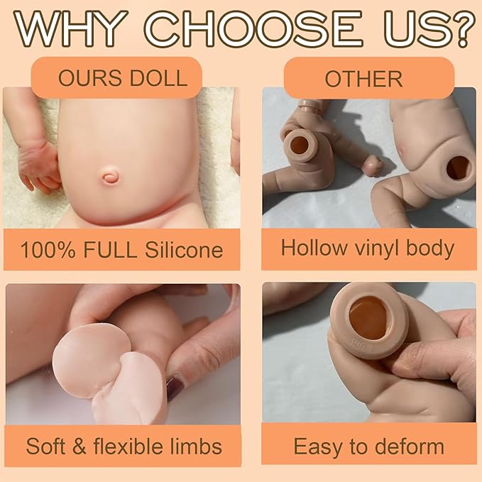 Full Silicone Baby Dolls,18.2 in Silicone Realistic Newborn Baby Doll, Non Vinyl 1:1 Lifelike Reborn Sleeping Dolls (Emma-Ivory)