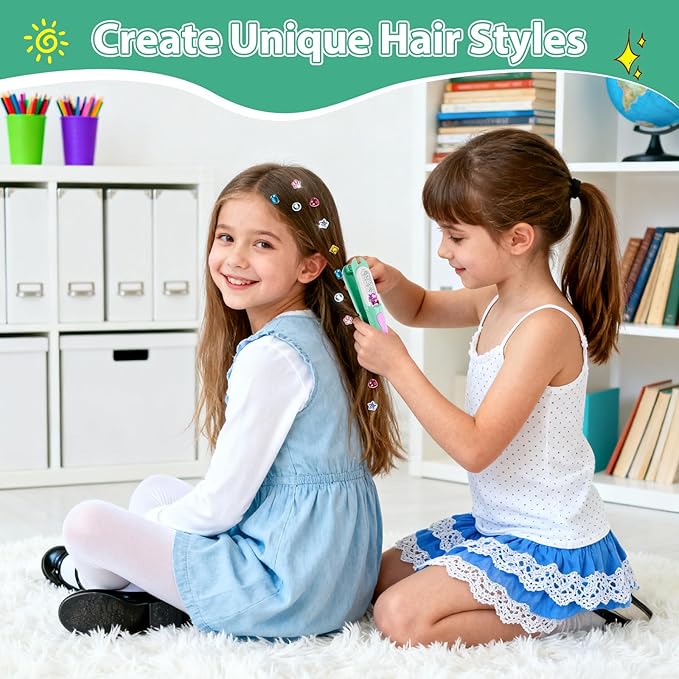 Hair Gem Stamper Kit, Bling Hair Jewels for Girls Toys, Hair Styling Tool with Reusable Shining Diamonds, Birthday Gifts Toys for Girls Ages 3 4 5 6 8-12 (Green)