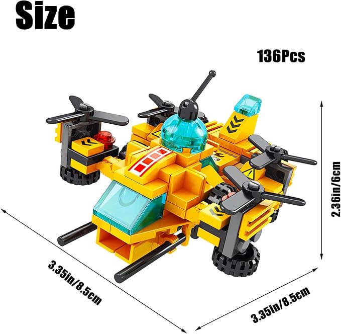 136-Piece Urban Engineering Building Blocks Set - Build 7 Cool Models: Construction Airplane, Vehicles, Submarine & More | STEM Toys for Kids Ages 6-12 | Creative Gift for Boys & Girls